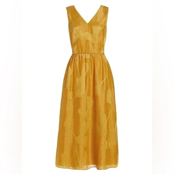 $1998 Lafayette 148 New York Women Yellow Silk Sleeveless A-Line Dress Size 16 - Picture 3 of 12